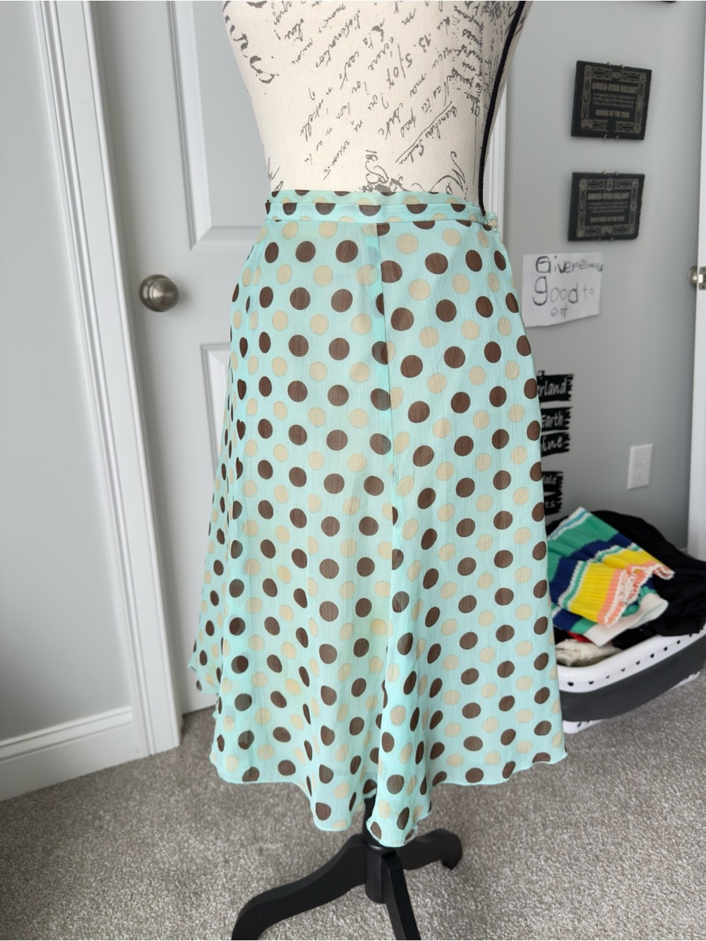 Worthington Mint Green Skirt with Brown Polka Dots